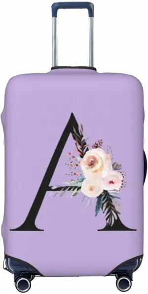 Luggage Cover Flower Letter A Purple Suitcase Protector fits 18-32inch Travel Suitcase Cover Washable Dustproof with Concealed Zipper for Wheeled Suitcase LC595