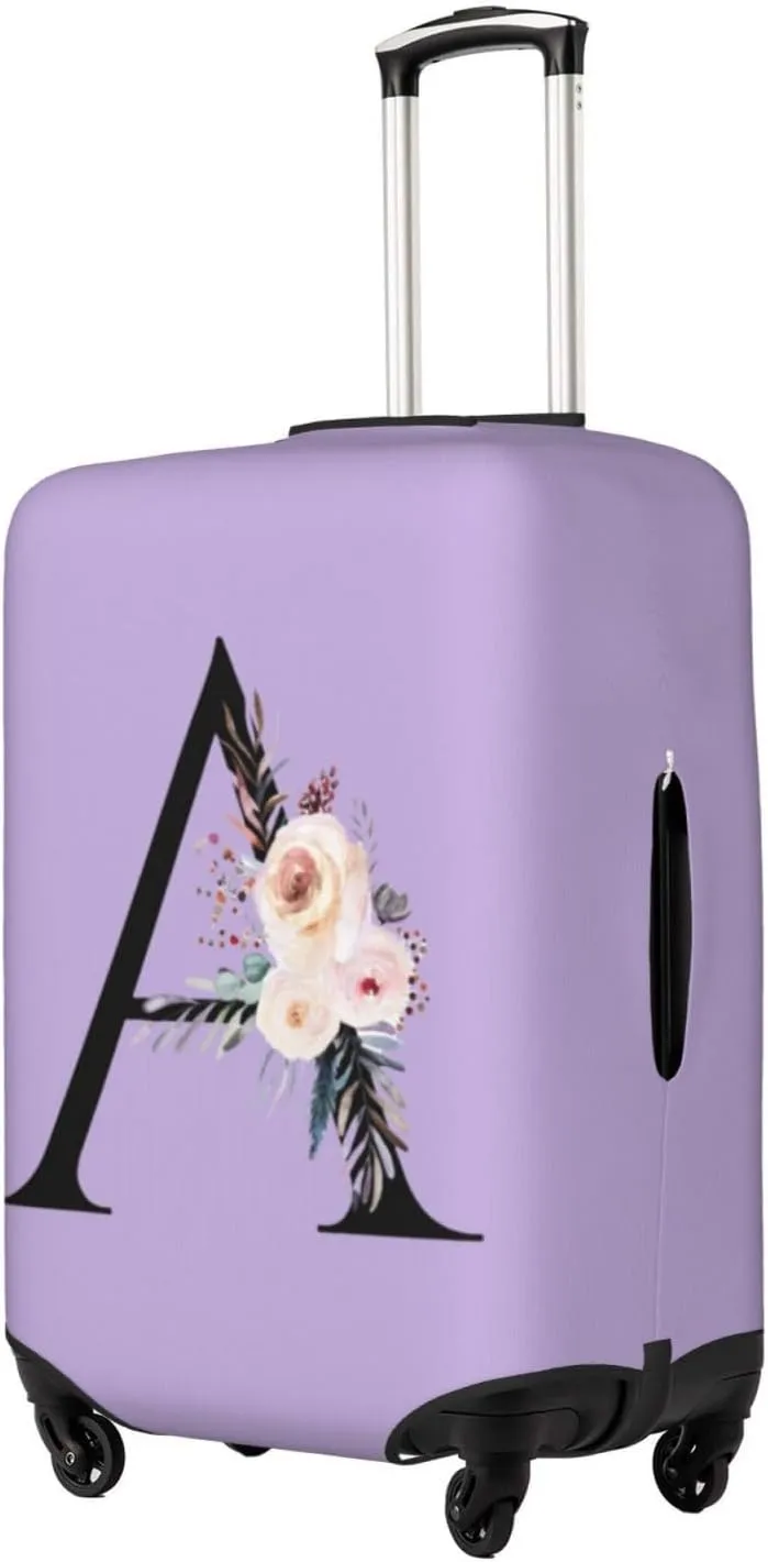Luggage Cover Flower Letter A Purple Suitcase Protector fits 18-32inch Travel Suitcase Cover Washable Dustproof with Concealed Zipper for Wheeled Suitcase LC595