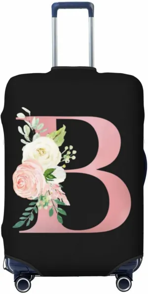 Luggage Cover Flower Letter B Black Suitcase Protector fits 18-32inch Travel Suitcase Cover Washable Dustproof with Concealed Zipper for Wheeled Suitcase LC1003