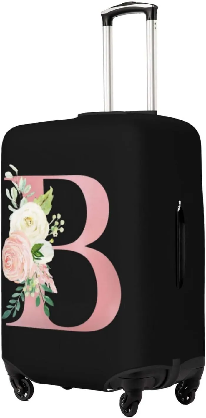Luggage Cover Flower Letter B Black Suitcase Protector fits 18-32inch Travel Suitcase Cover Washable Dustproof with Concealed Zipper for Wheeled Suitcase LC1003