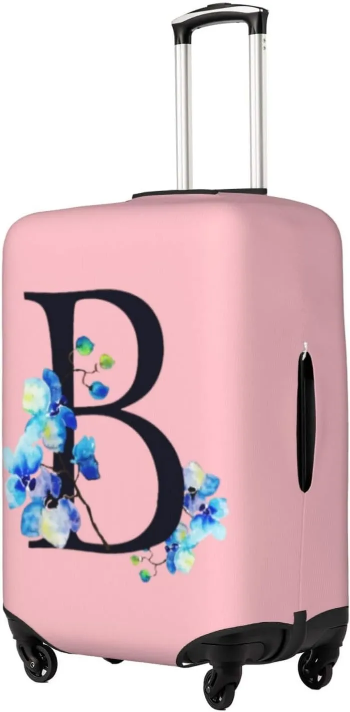 Luggage Cover Flower Letter B Pink Suitcase Protector fits 18-32inch Suitcase Cover Washable Dustproof with Concealed Zipper for Wheeled Suitcase LC111