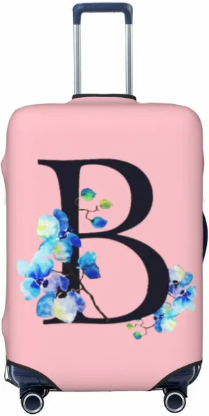 Luggage Cover Flower Letter B Pink Suitcase Protector fits 18-32inch Suitcase Cover Washable Dustproof with Concealed Zipper for Wheeled Suitcase LC111