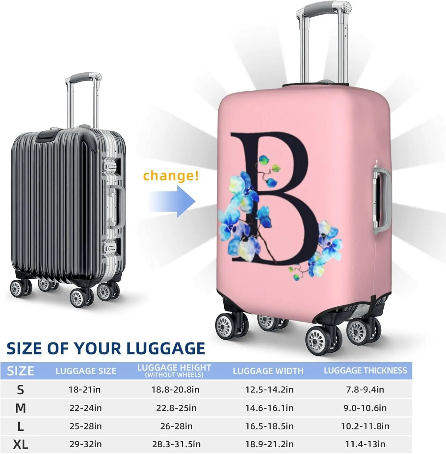 Luggage Cover Flower Letter B Pink Suitcase Protector fits 18-32inch Suitcase Cover Washable Dustproof with Concealed Zipper for Wheeled Suitcase LC111