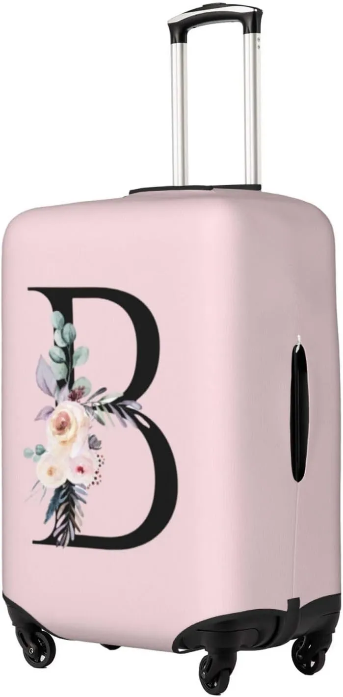 Luggage Cover Flower Letter B Pink Suitcase Protector fits 18-32inch Travel Suitcase Cover Washable Dustproof with Concealed Zipper for Wheeled Suitcase LC390