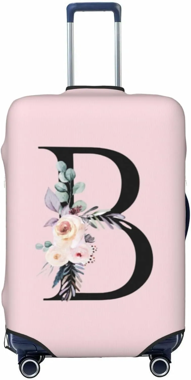 Luggage Cover Flower Letter B Pink Suitcase Protector fits 18-32inch Travel Suitcase Cover Washable Dustproof with Concealed Zipper for Wheeled Suitcase LC390