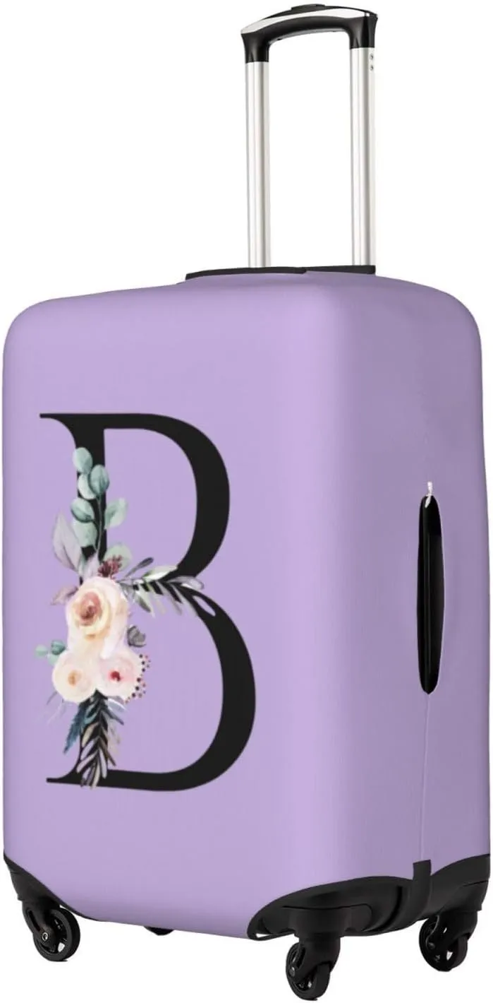 Luggage Cover Flower Letter B Purple Suitcase Protector fits 18-32inch Travel Suitcase Cover Washable Dustproof with Concealed Zipper for Wheeled Suitcase LC599