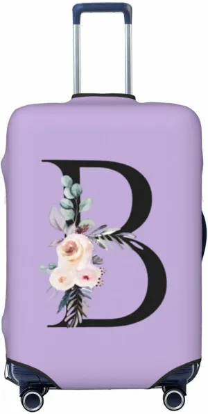 Luggage Cover Flower Letter B Purple Suitcase Protector fits 18-32inch Travel Suitcase Cover Washable Dustproof with Concealed Zipper for Wheeled Suitcase LC599