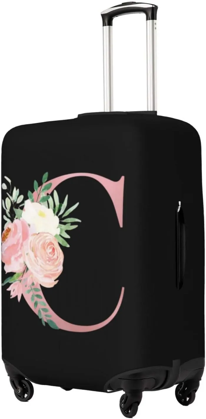 Luggage Cover Flower Letter C Black Suitcase Protector fits 18-32inch Travel Suitcase Cover Washable Dustproof with Concealed Zipper for Wheeled Suitcase LC1007