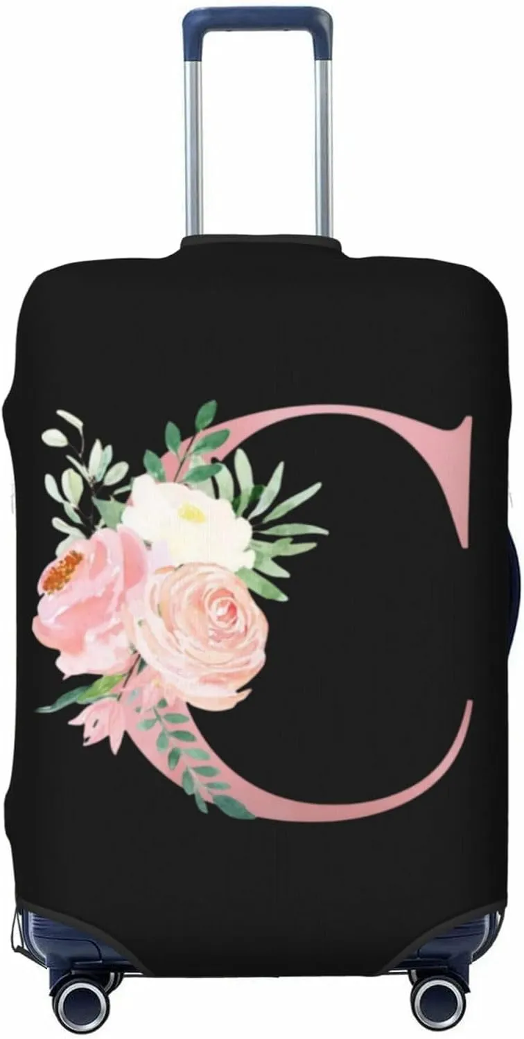 Luggage Cover Flower Letter C Black Suitcase Protector fits 18-32inch Travel Suitcase Cover Washable Dustproof with Concealed Zipper for Wheeled Suitcase LC1007
