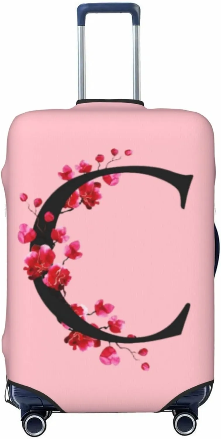 Luggage Cover Flower Letter C Pink Suitcase Protector fits 18-32inch Suitcase Cover Washable Dustproof with Concealed Zipper for Wheeled Suitcase LC115