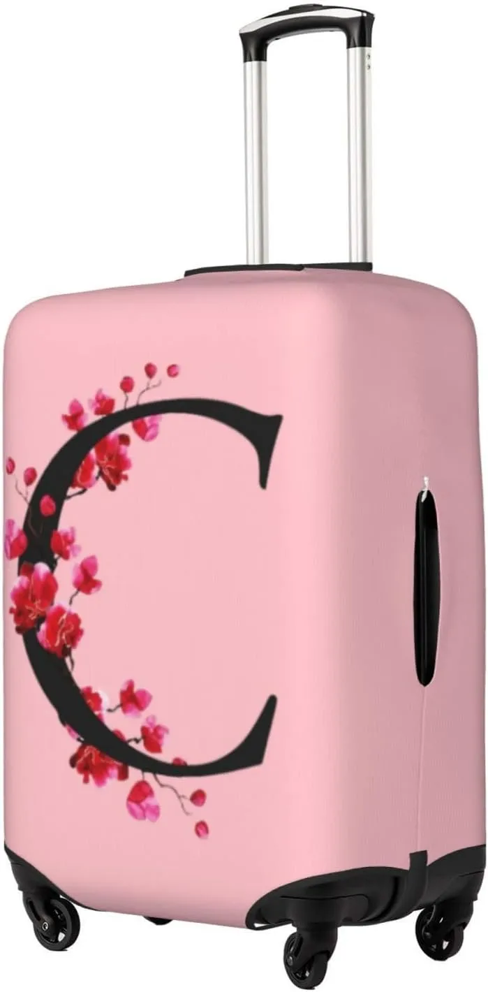 Luggage Cover Flower Letter C Pink Suitcase Protector fits 18-32inch Suitcase Cover Washable Dustproof with Concealed Zipper for Wheeled Suitcase LC115