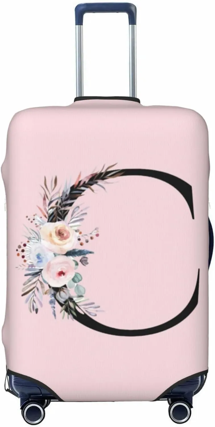 Luggage Cover Flower Letter C Pink Suitcase Protector fits 18-32inch Travel Suitcase Cover Washable Dustproof with Concealed Zipper for Wheeled Suitcase LC394