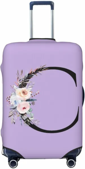 Luggage Cover Flower Letter C Purple Suitcase Protector fits 18-32inch Travel Suitcase Cover Washable Dustproof with Concealed Zipper for Wheeled Suitcase LC603