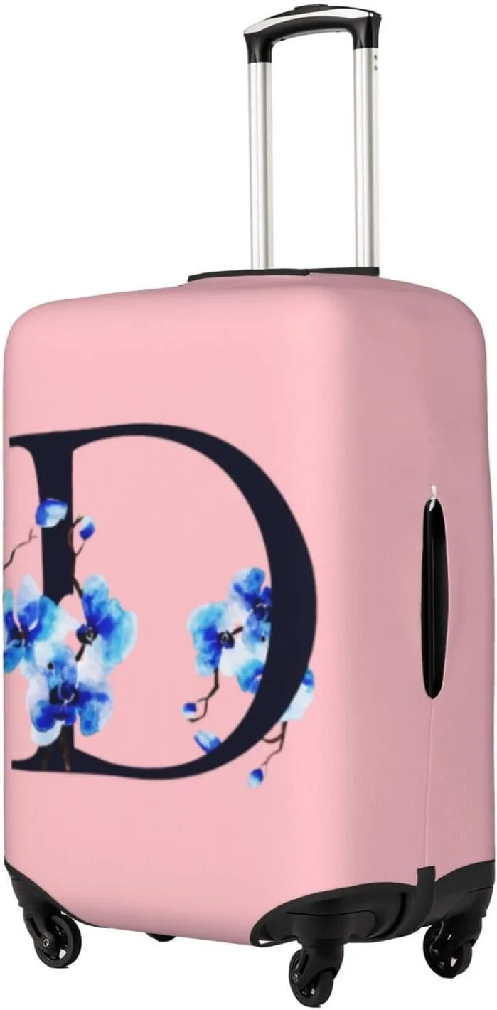 Luggage Cover Flower Letter D Pink Suitcase Protector fits 18-32inch Suitcase Cover Washable Dustproof with Concealed Zipper for Wheeled Suitcase LC119