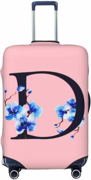 Luggage Cover Flower Letter D Pink Suitcase Protector fits 18-32inch Suitcase Cover Washable Dustproof with Concealed Zipper for Wheeled Suitcase LC119
