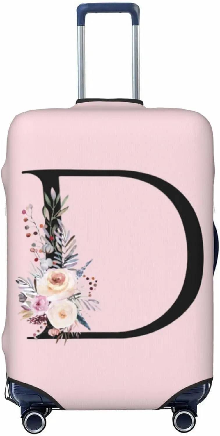Luggage Cover Flower Letter D Pink Suitcase Protector fits 18-32inch Travel Suitcase Cover Washable Dustproof with Concealed Zipper for Wheeled Suitcase LC398