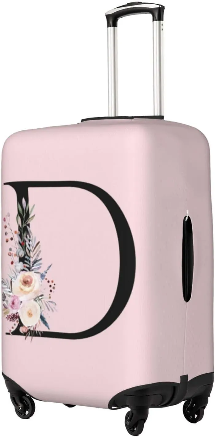 Luggage Cover Flower Letter D Pink Suitcase Protector fits 18-32inch Travel Suitcase Cover Washable Dustproof with Concealed Zipper for Wheeled Suitcase LC398