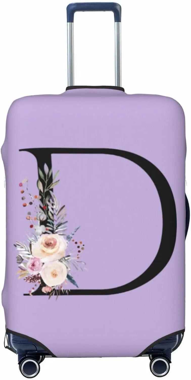 Luggage Cover Flower Letter D Purple Suitcase Protector fits 18-32inch Travel Suitcase Cover Washable Dustproof with Concealed Zipper for Wheeled Suitcase LC607