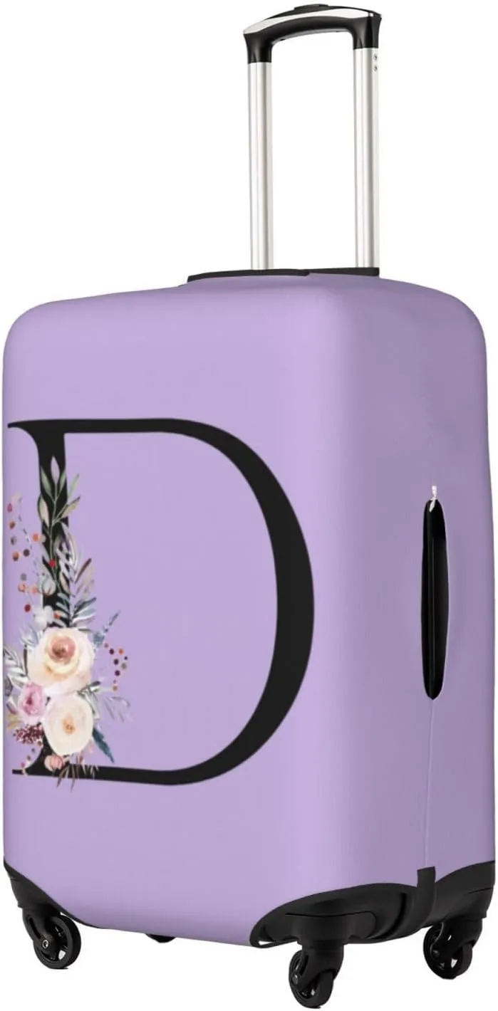 Luggage Cover Flower Letter D Purple Suitcase Protector fits 18-32inch Travel Suitcase Cover Washable Dustproof with Concealed Zipper for Wheeled Suitcase LC607