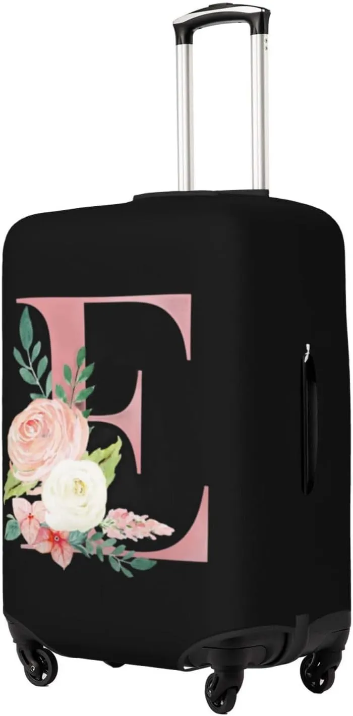 Luggage Cover Flower Letter E Black Suitcase Protector fits 18-32inch Travel Suitcase Cover Washable Dustproof with Concealed Zipper for Wheeled Suitcase LC1015