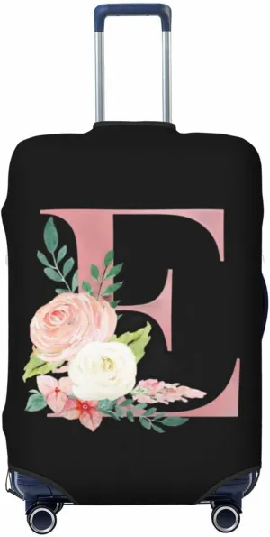 Luggage Cover Flower Letter E Black Suitcase Protector fits 18-32inch Travel Suitcase Cover Washable Dustproof with Concealed Zipper for Wheeled Suitcase LC1015