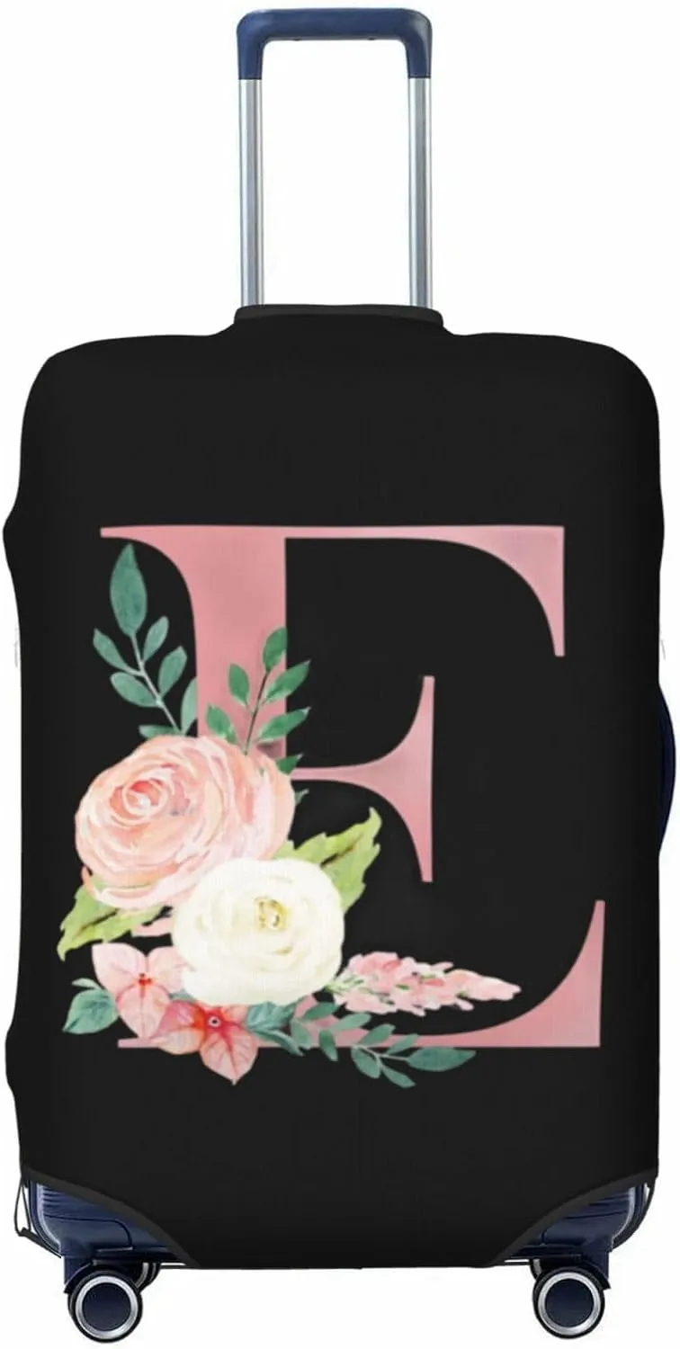 Luggage Cover Flower Letter E Black Suitcase Protector fits 18-32inch Travel Suitcase Cover Washable Dustproof with Concealed Zipper for Wheeled Suitcase LC1015