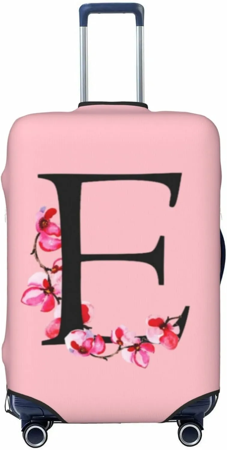 Luggage Cover Flower Letter E Pink Suitcase Protector fits 18-32inch Suitcase Cover Washable Dustproof with Concealed Zipper for Wheeled Suitcase LC123