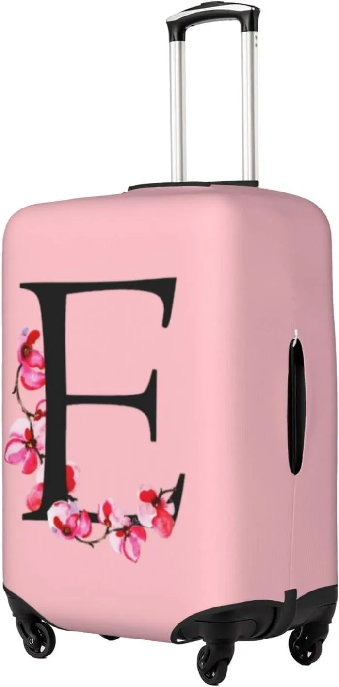 Luggage Cover Flower Letter E Pink Suitcase Protector fits 18-32inch Suitcase Cover Washable Dustproof with Concealed Zipper for Wheeled Suitcase LC123