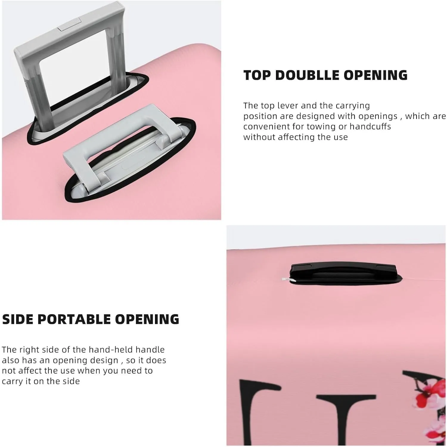 Luggage Cover Flower Letter E Pink Suitcase Protector fits 18-32inch Suitcase Cover Washable Dustproof with Concealed Zipper for Wheeled Suitcase LC123