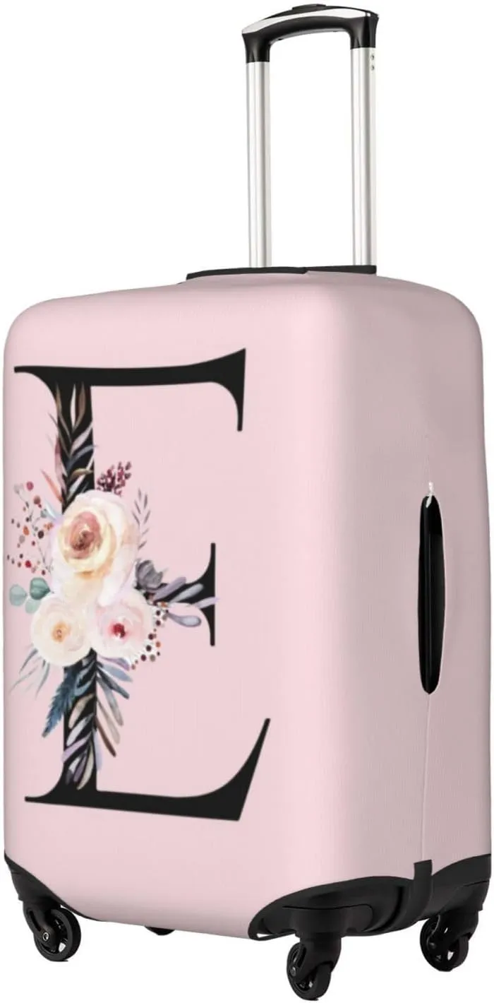 Luggage Cover Flower Letter E Pink Suitcase Protector fits 18-32inch Travel Suitcase Cover Washable Dustproof with Concealed Zipper for Wheeled Suitcase LC402