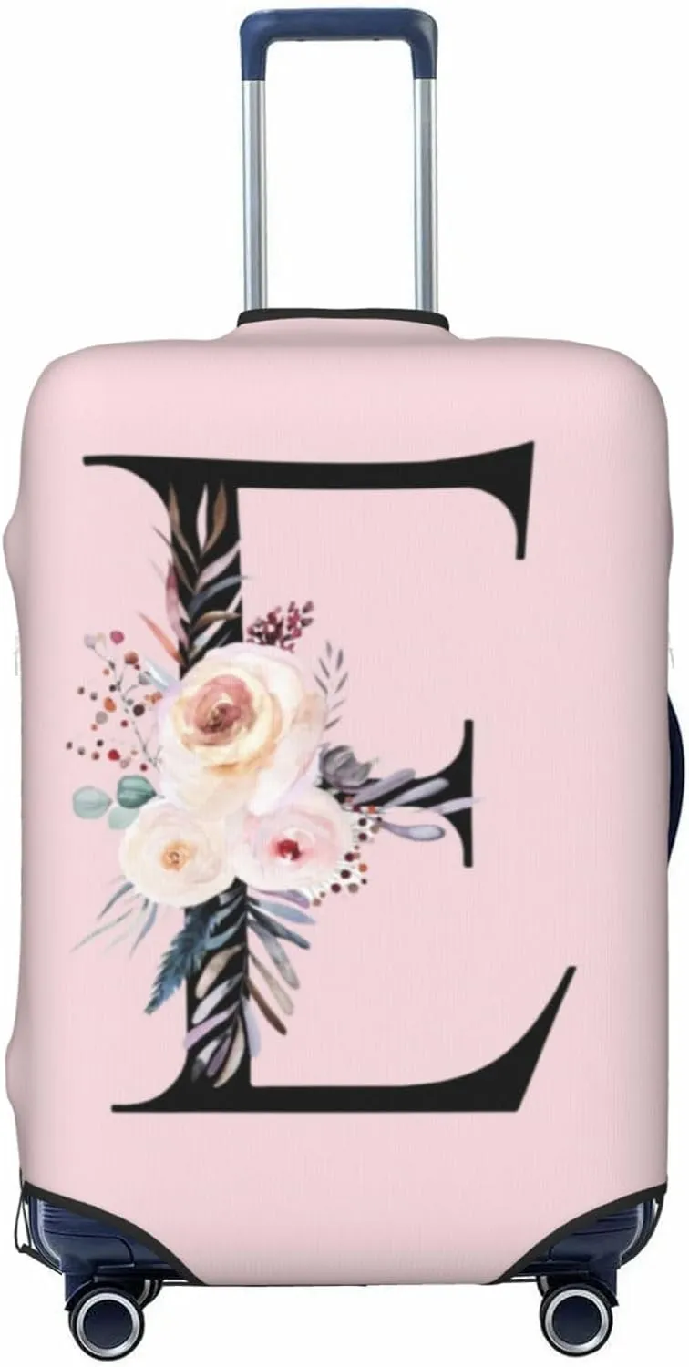 Luggage Cover Flower Letter E Pink Suitcase Protector fits 18-32inch Travel Suitcase Cover Washable Dustproof with Concealed Zipper for Wheeled Suitcase LC402