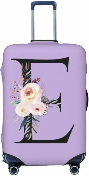 Luggage Cover Flower Letter E Purple Suitcase Protector fits 18-32inch Travel Suitcase Cover Washable Dustproof with Concealed Zipper for Wheeled Suitcase LC611