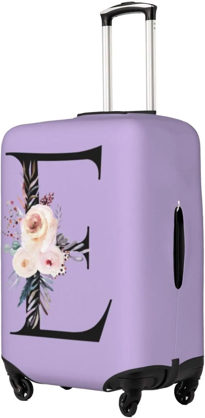 Luggage Cover Flower Letter E Purple Suitcase Protector fits 18-32inch Travel Suitcase Cover Washable Dustproof with Concealed Zipper for Wheeled Suitcase LC611