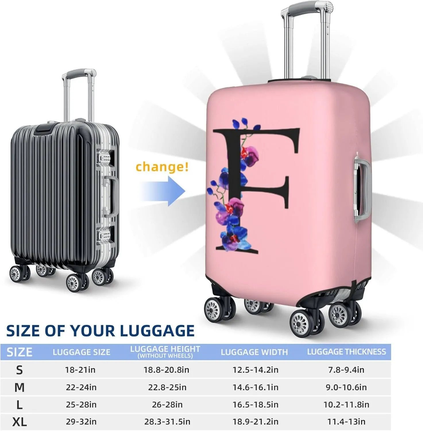 Luggage Cover Flower Letter F Pink Suitcase Protector fits 18-32inch Suitcase Cover Washable Dustproof with Concealed Zipper for Wheeled Suitcase LC127