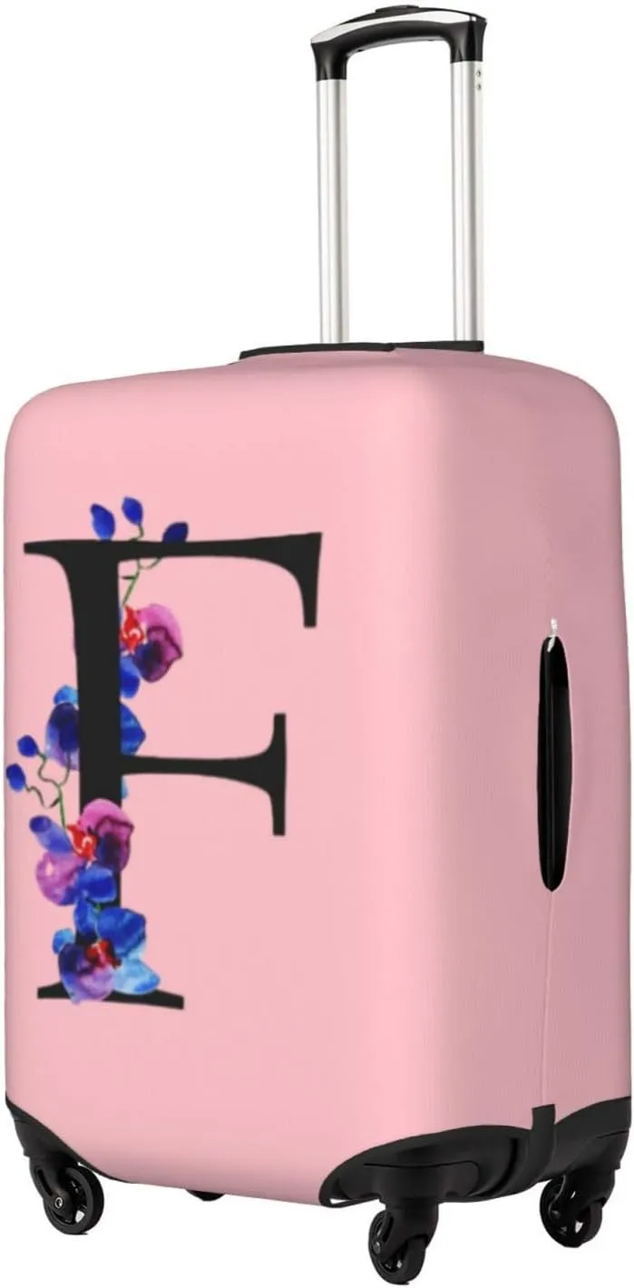 Luggage Cover Flower Letter F Pink Suitcase Protector fits 18-32inch Suitcase Cover Washable Dustproof with Concealed Zipper for Wheeled Suitcase LC127