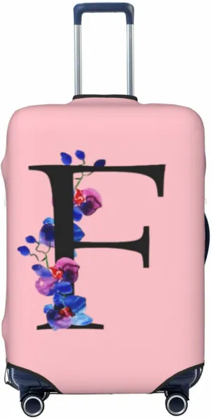 Luggage Cover Flower Letter F Pink Suitcase Protector fits 18-32inch Suitcase Cover Washable Dustproof with Concealed Zipper for Wheeled Suitcase LC127