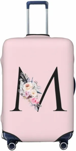 Luggage Cover Flower Letter M Pink Suitcase Protector fits 18-32inch Travel Suitcase Cover Washable Dustproof with Concealed Zipper for Wheeled Suitcase LC434
