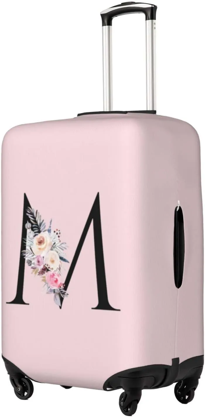 Luggage Cover Flower Letter M Pink Suitcase Protector fits 18-32inch Travel Suitcase Cover Washable Dustproof with Concealed Zipper for Wheeled Suitcase LC434