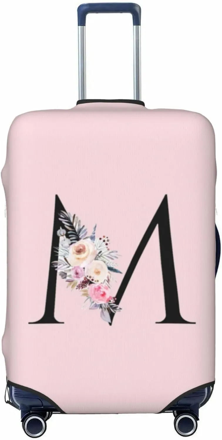 Luggage Cover Flower Letter M Pink Suitcase Protector fits 18-32inch Travel Suitcase Cover Washable Dustproof with Concealed Zipper for Wheeled Suitcase LC434