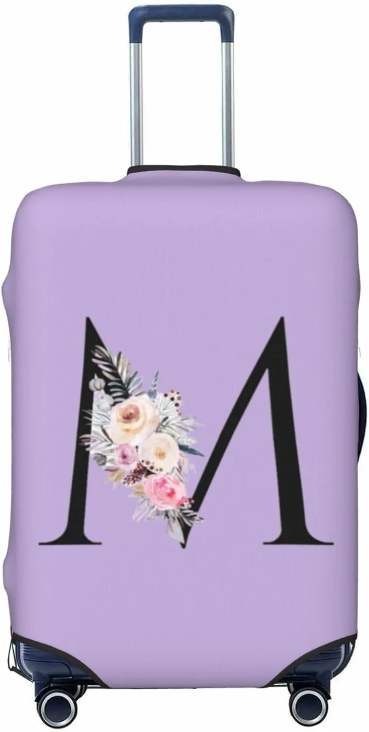 Luggage Cover Flower Letter M Purple Suitcase Protector fits 18-32inch Travel Suitcase Cover Washable Dustproof with Concealed Zipper for Wheeled Suitcase LC643