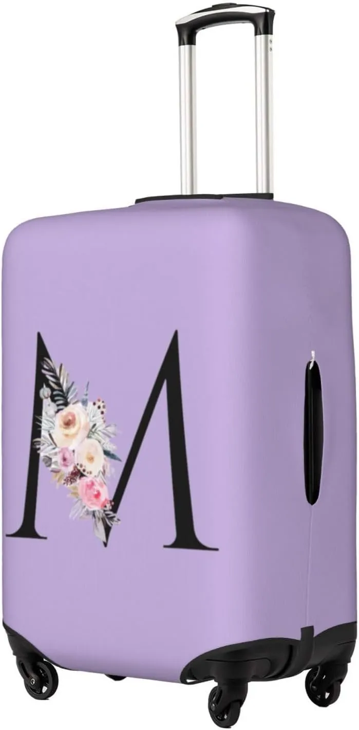 Luggage Cover Flower Letter M Purple Suitcase Protector fits 18-32inch Travel Suitcase Cover Washable Dustproof with Concealed Zipper for Wheeled Suitcase LC643