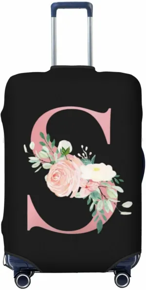 Luggage Cover Flower Letter S Black Suitcase Protector fits 18-32inch Travel Suitcase Cover Washable Dustproof with Concealed Zipper for Wheeled Suitcase LC1071