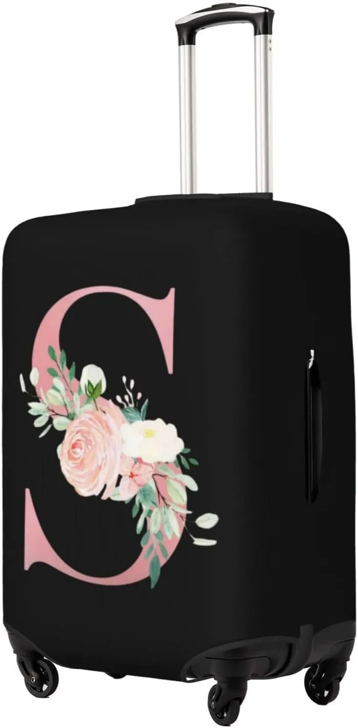 Luggage Cover Flower Letter S Black Suitcase Protector fits 18-32inch Travel Suitcase Cover Washable Dustproof with Concealed Zipper for Wheeled Suitcase LC1071
