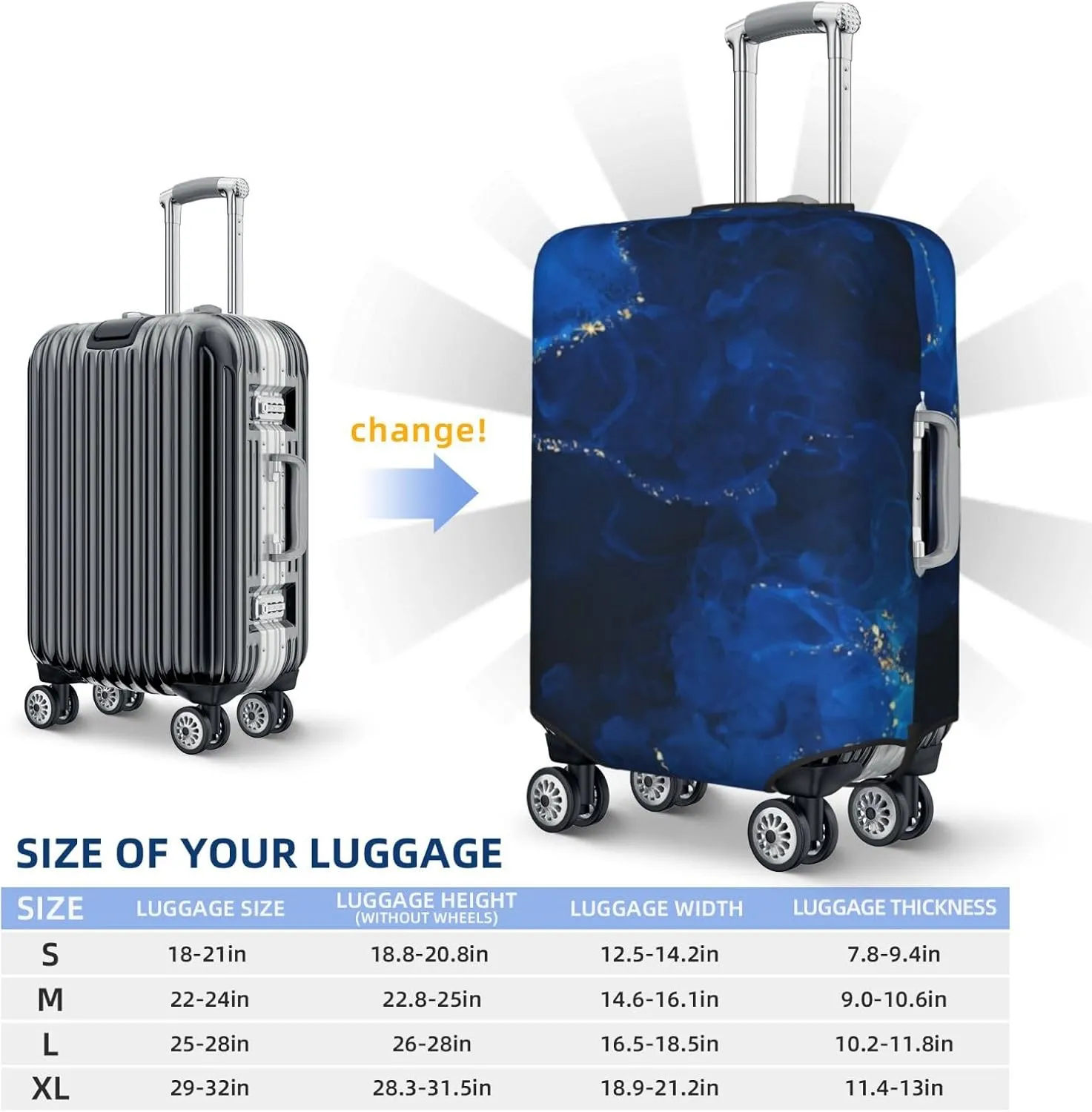 Luggage Cover Marble Suitcase Protector fits 18-32inch Travel Suitcase Cover Dustproof Washable with Concealed Zipper for Wheeled Suitcase TC277