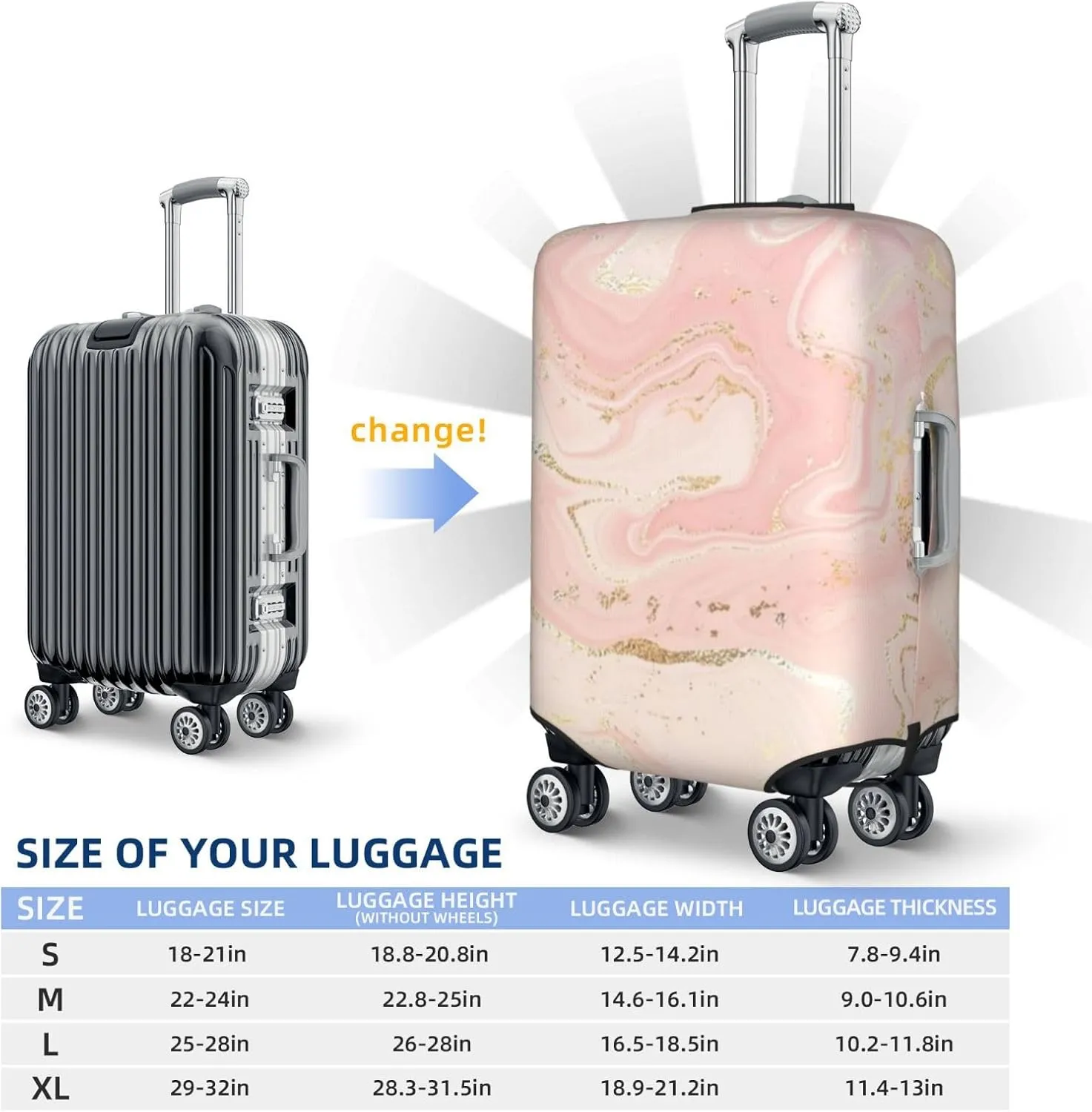 Luggage Cover Marble Suitcase Protector fits 18-32inch Travel Suitcase Cover Dustproof Washable with Concealed Zipper for Wheeled Suitcase TC289
