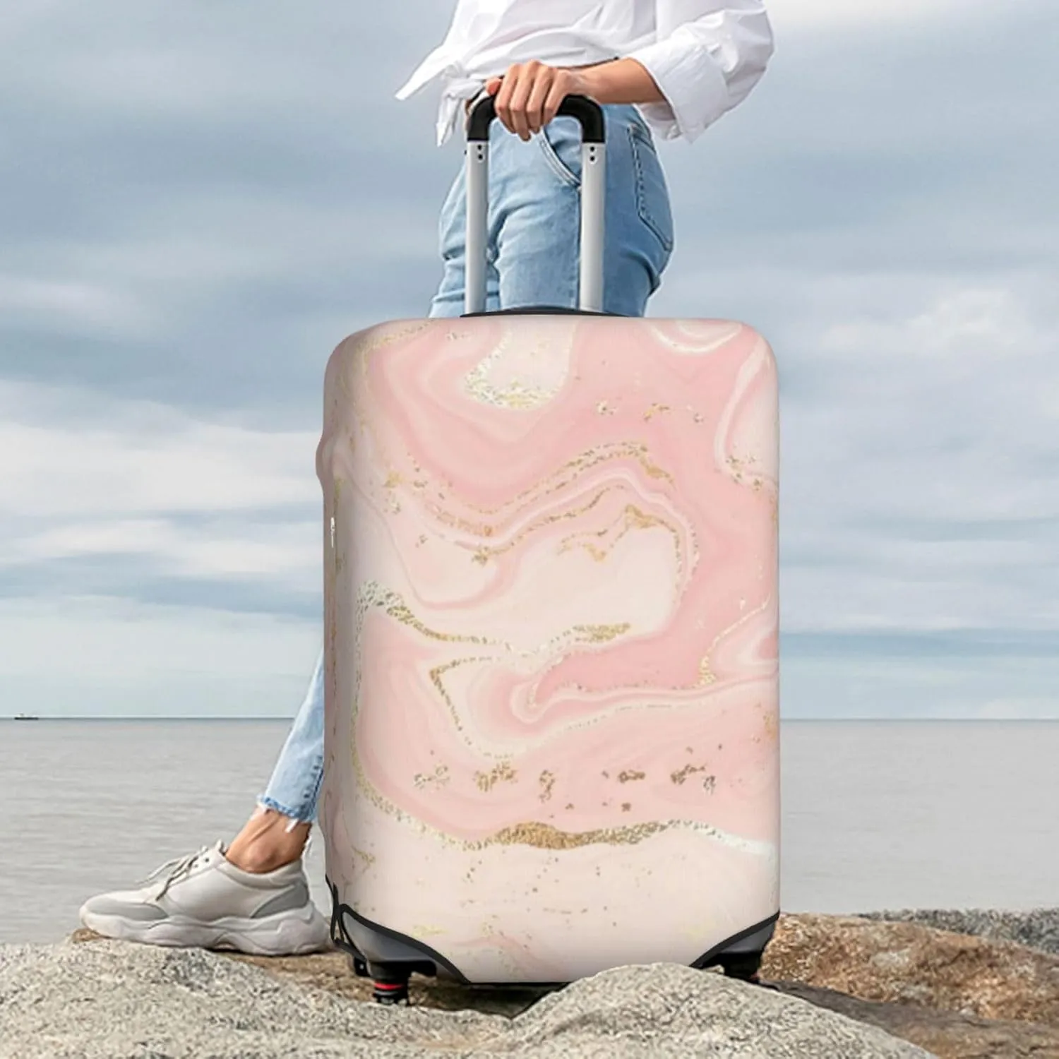 Luggage Cover Marble Suitcase Protector fits 18-32inch Travel Suitcase Cover Dustproof Washable with Concealed Zipper for Wheeled Suitcase TC289