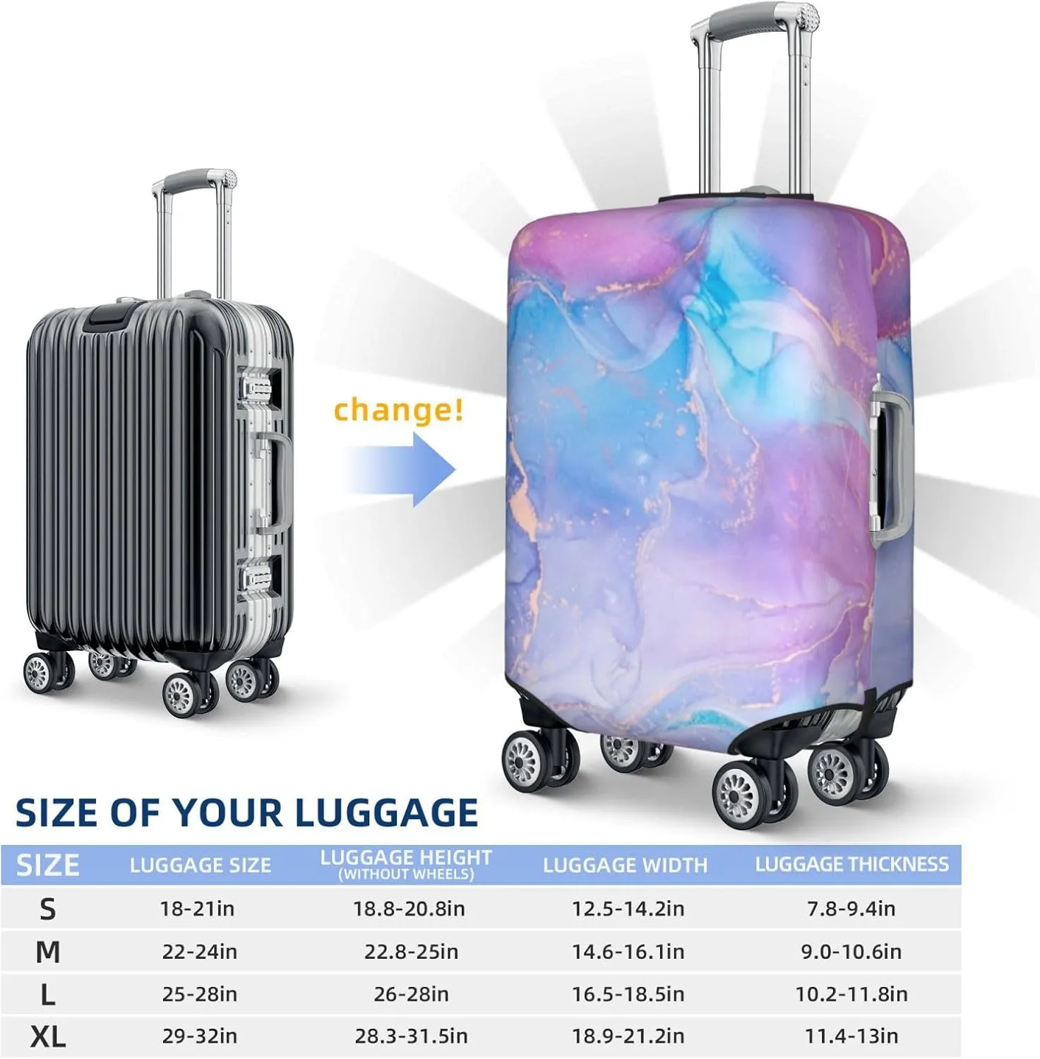 Luggage Cover Marble Suitcase Protector fits 18-32inch Travel Suitcase Cover Dustproof Washable with Concealed Zipper for Wheeled Suitcase TC293