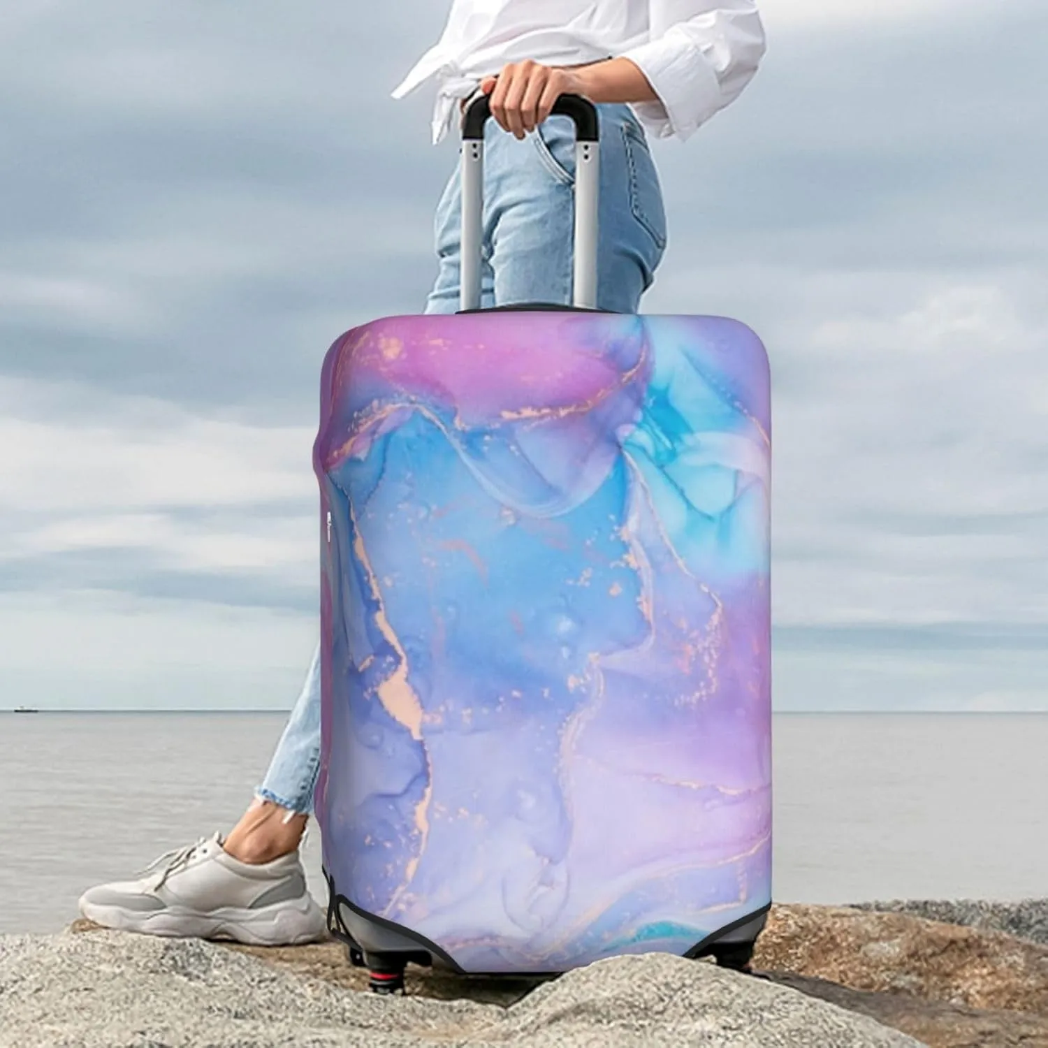 Luggage Cover Marble Suitcase Protector fits 18-32inch Travel Suitcase Cover Dustproof Washable with Concealed Zipper for Wheeled Suitcase TC293