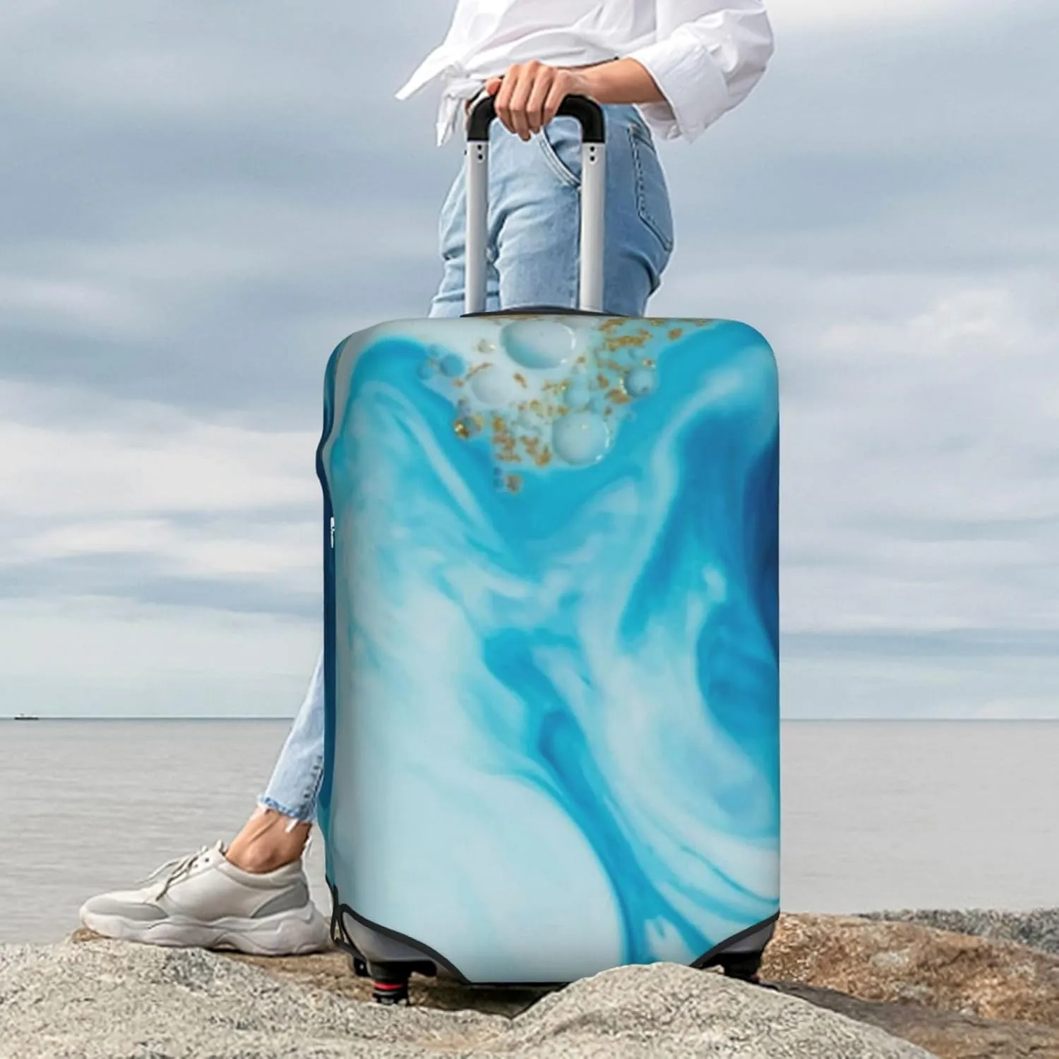 Luggage Cover Marble Suitcase Protector fits 18-32inch Travel Suitcase Cover Dustproof Washable with Concealed Zipper for Wheeled Suitcase TC313
