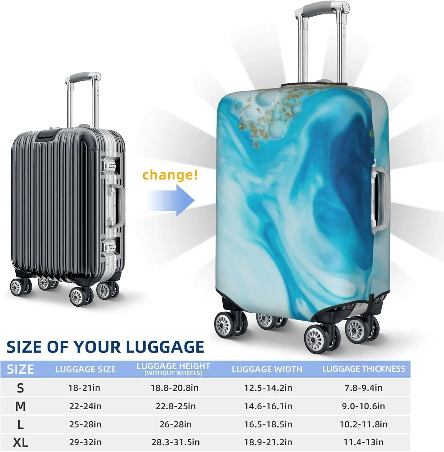 Luggage Cover Marble Suitcase Protector fits 18-32inch Travel Suitcase Cover Dustproof Washable with Concealed Zipper for Wheeled Suitcase TC313